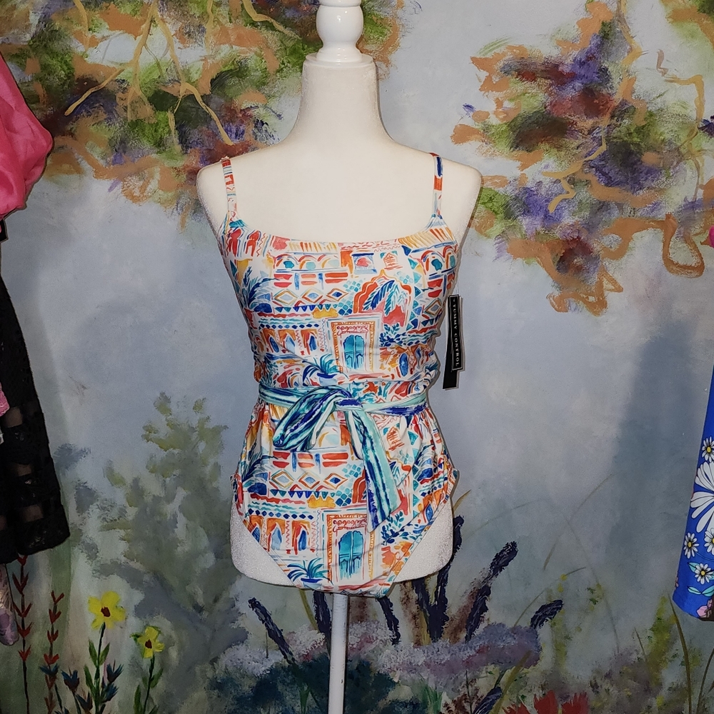 Italian Inspired One Piece with Belt and Tummy Control.